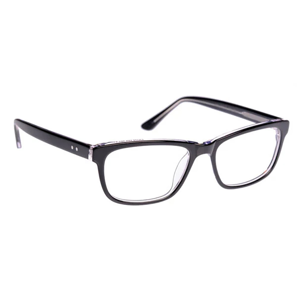 Black plastic ArmouRx 7105 prescription safety glasses with rectangular frames and clear side shields.