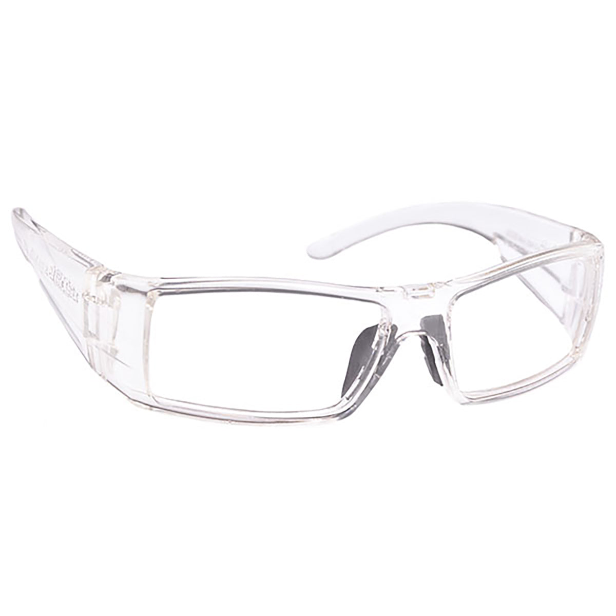 ArmouRx 6009 crystal clear plastic full-rim wraparound prescription safety glasses.