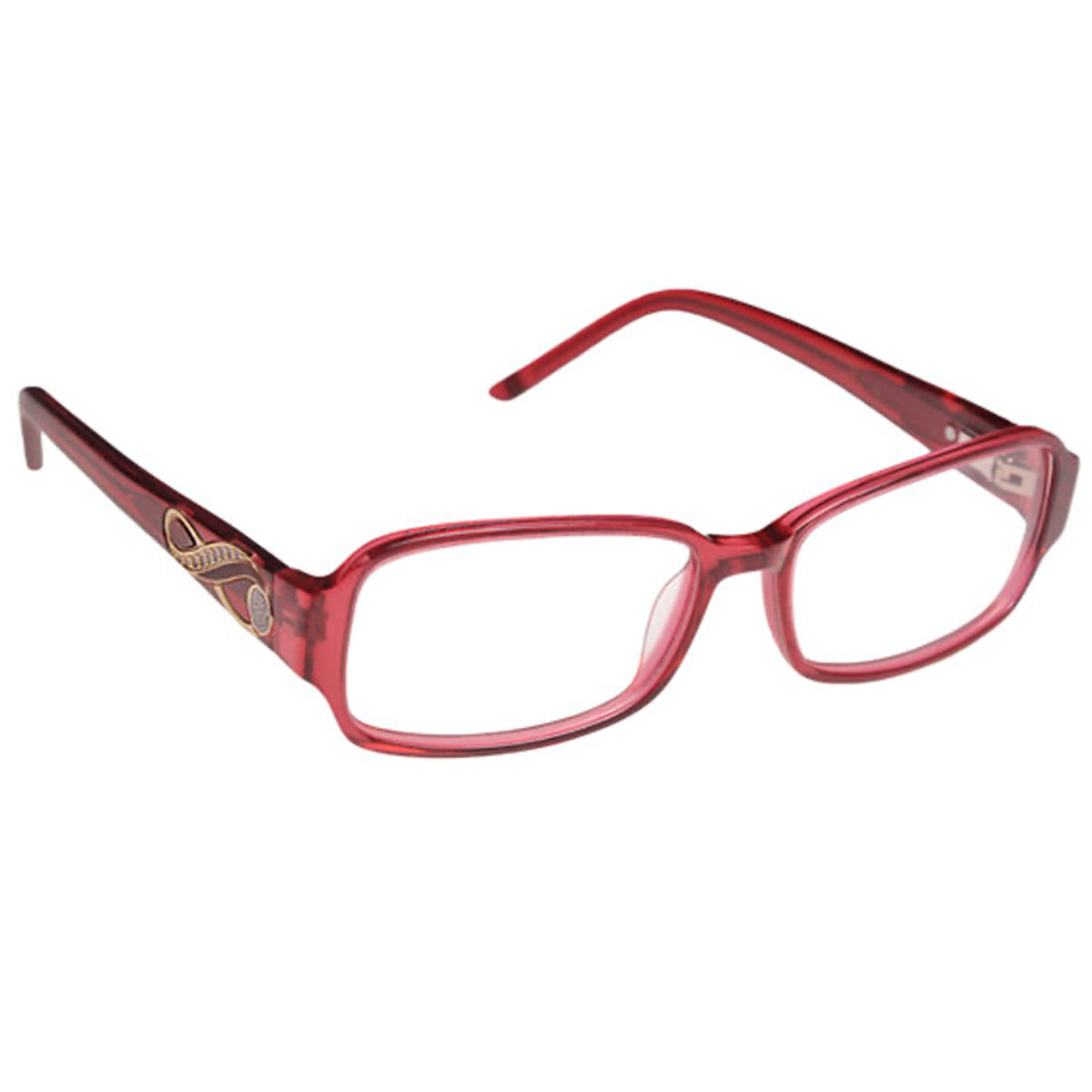 ArmouRx 7018 women's burgundy plastic full-rim prescription safety glasses with decorative temples.