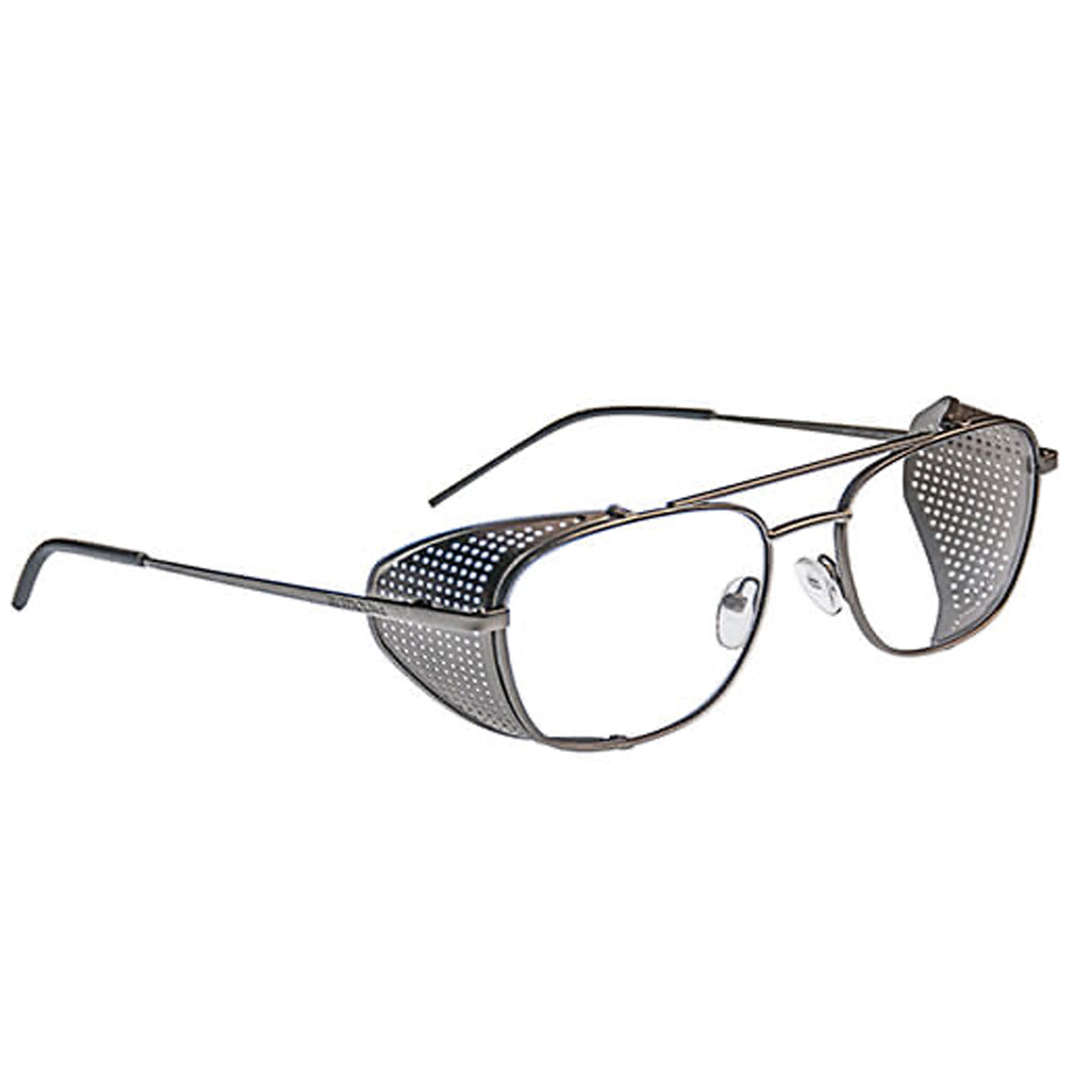 Gray metal ArmouRx 7109 prescription safety glasses with perforated side shields.