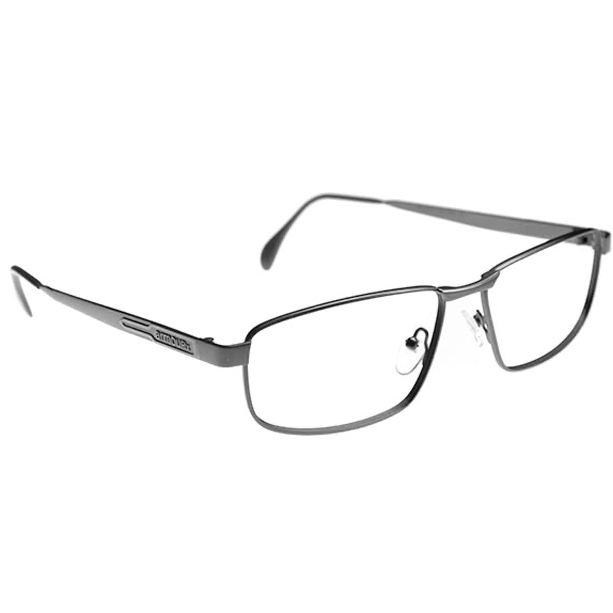 ArmouRx 7400 gray metal full-rim prescription safety glasses with rectangular lenses.