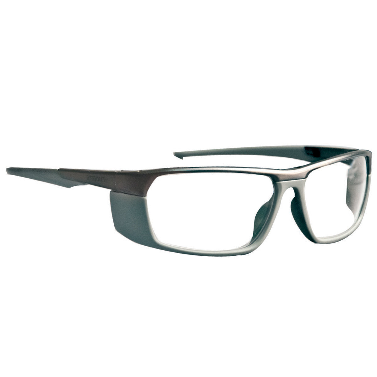 ArmouRx 7900 gray full-rim wraparound prescription safety glasses with integrated side protection.