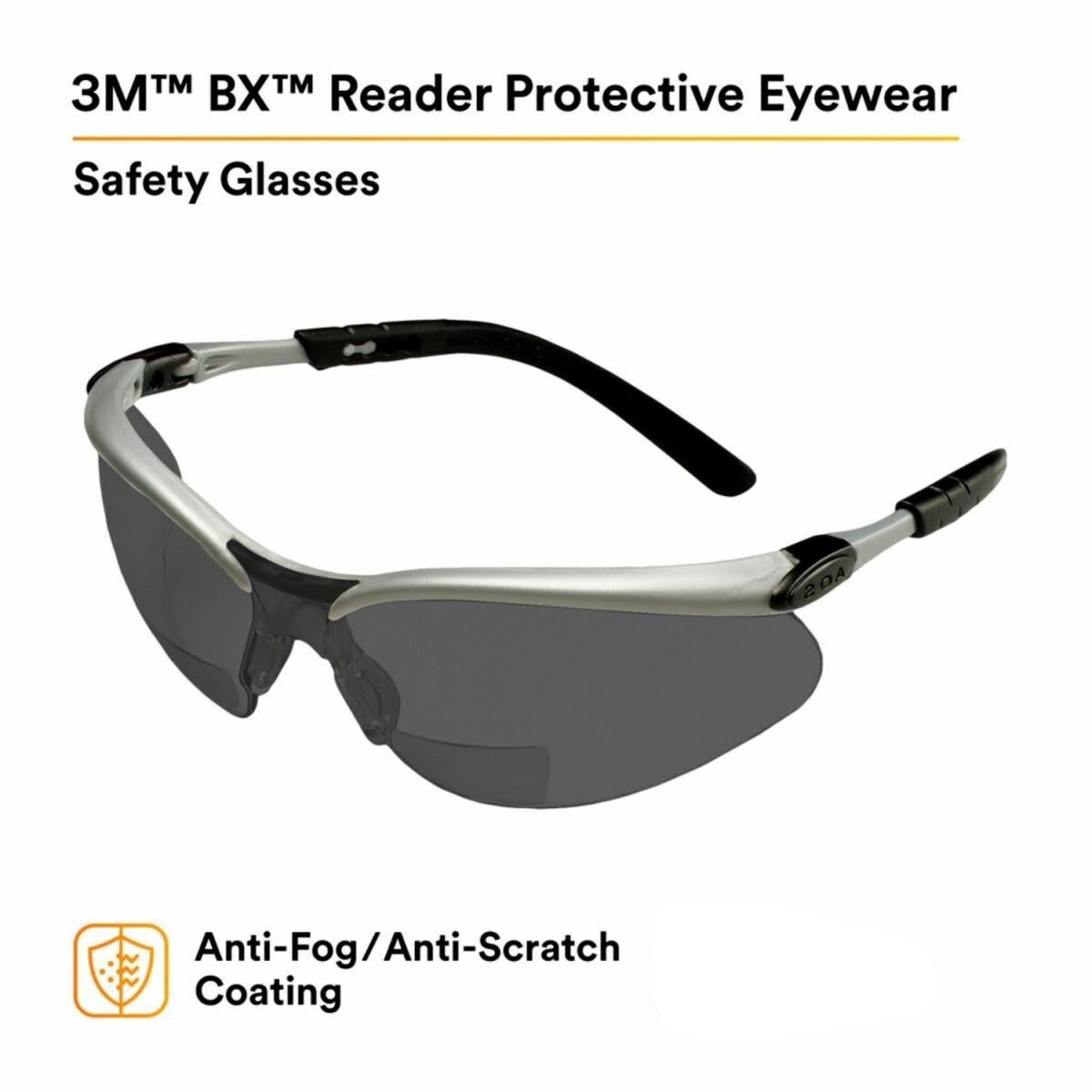 3M BX Reader Safety Glasses with Gray Anti-Fog Bifocal Lenses Lens Features