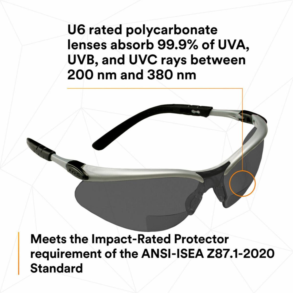 3M BX Reader Safety Glasses with Gray Anti-Fog Bifocal Lenses UV Protection and ANSI Z87.1 certified