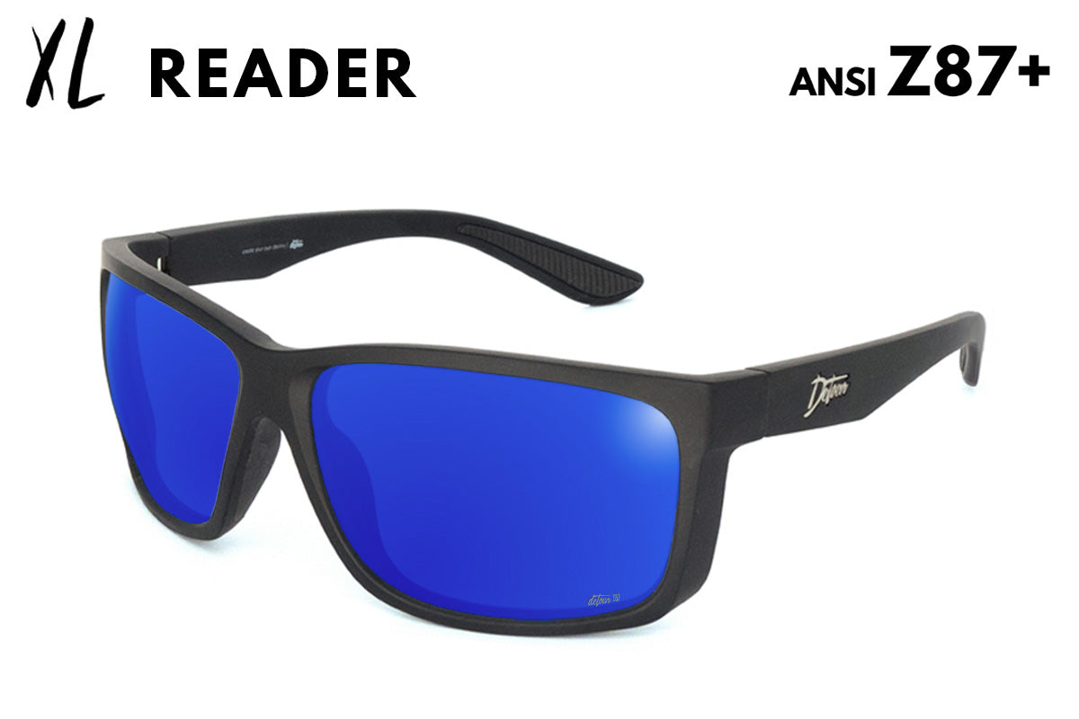 Detour Breach XL Reader Safety Glasses Matte Black with Deep Blue Polarized Lenses
