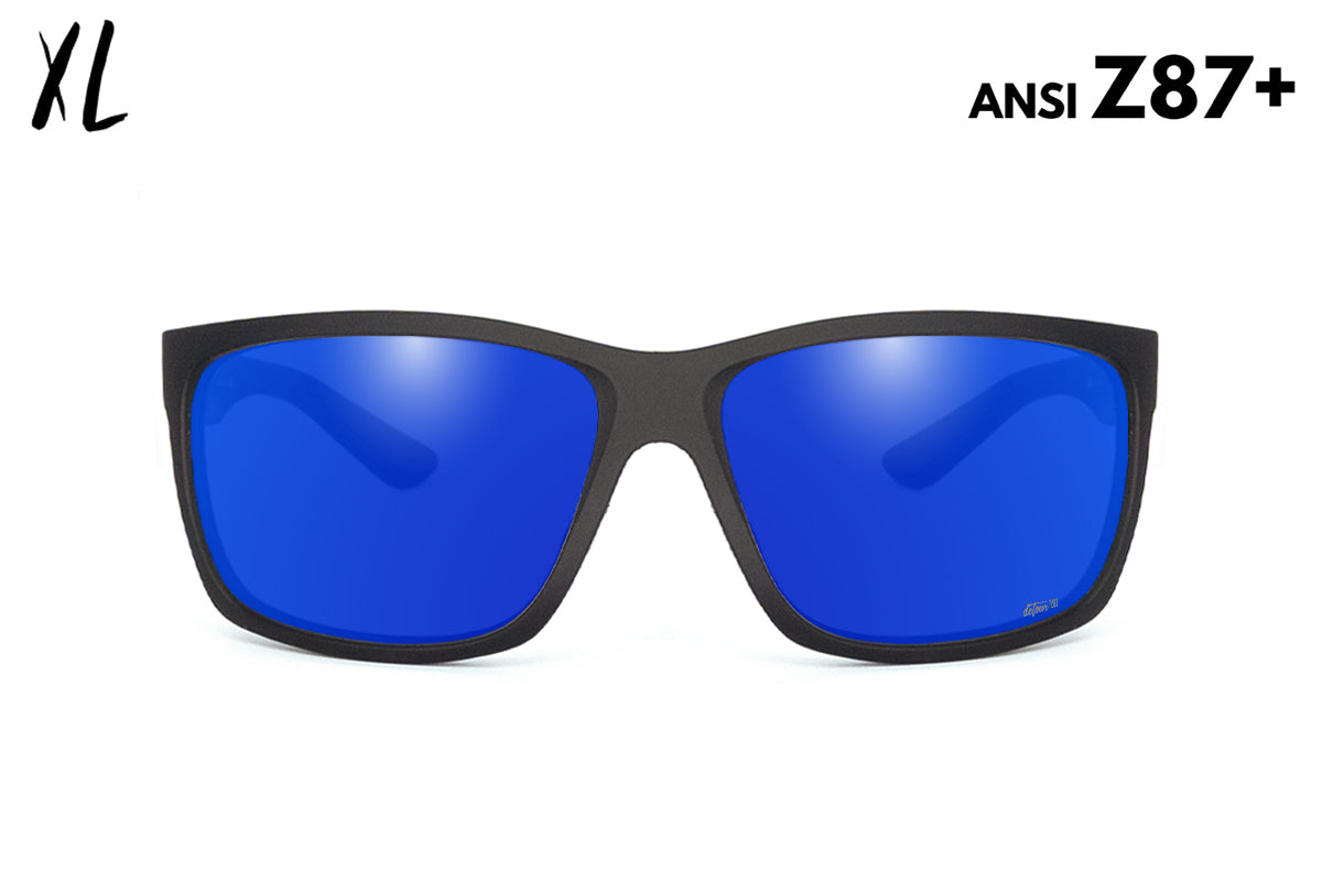 Detour Breach XL Reader Safety Glasses Matte Black with Deep Blue Polarized Lenses