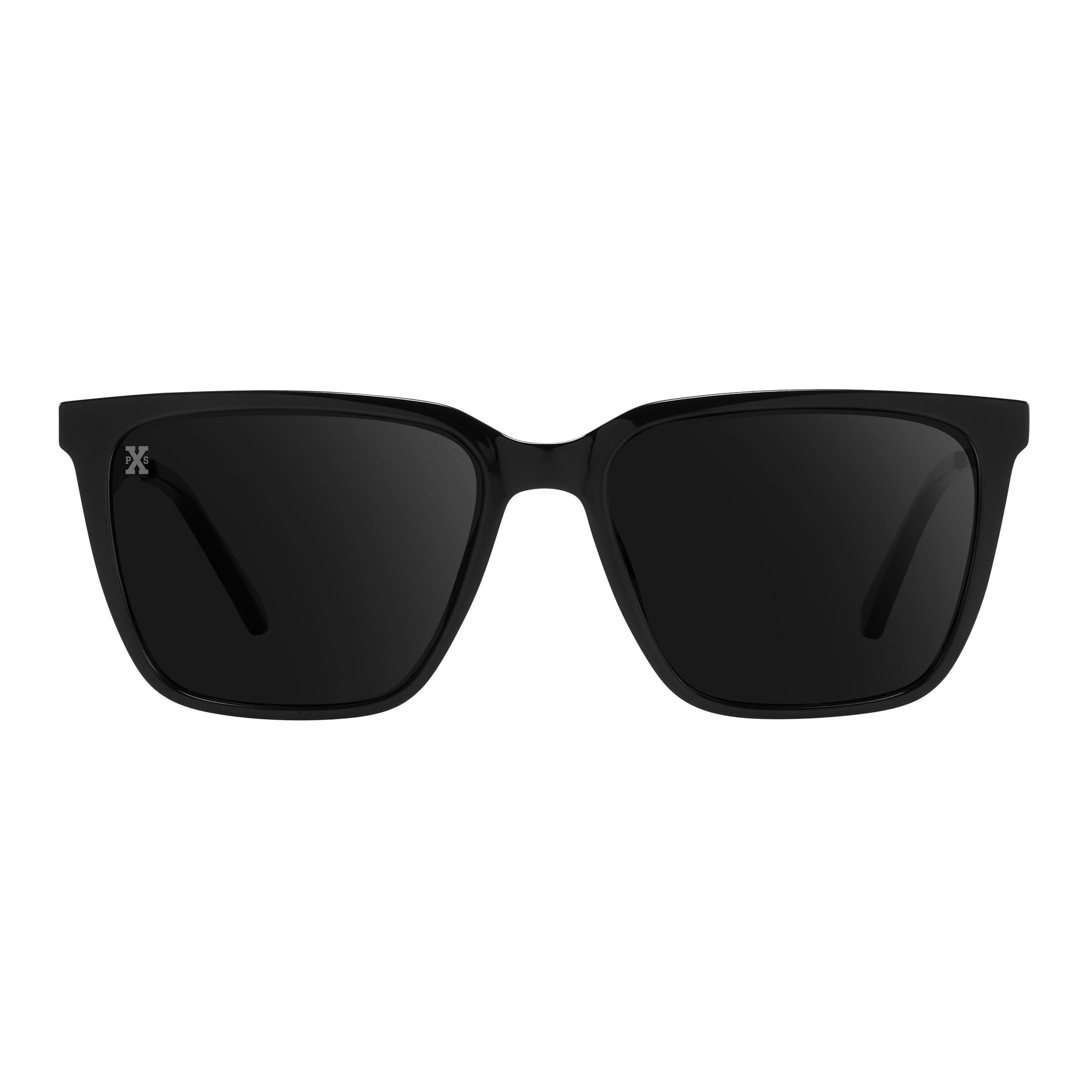 Neven Mamba polarized sunglasses featuring a glossy black square frame and dark lenses with a subtle logo detail.