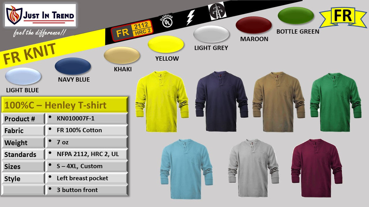 Just In Trend Flame Resistant Henley T-Shirts