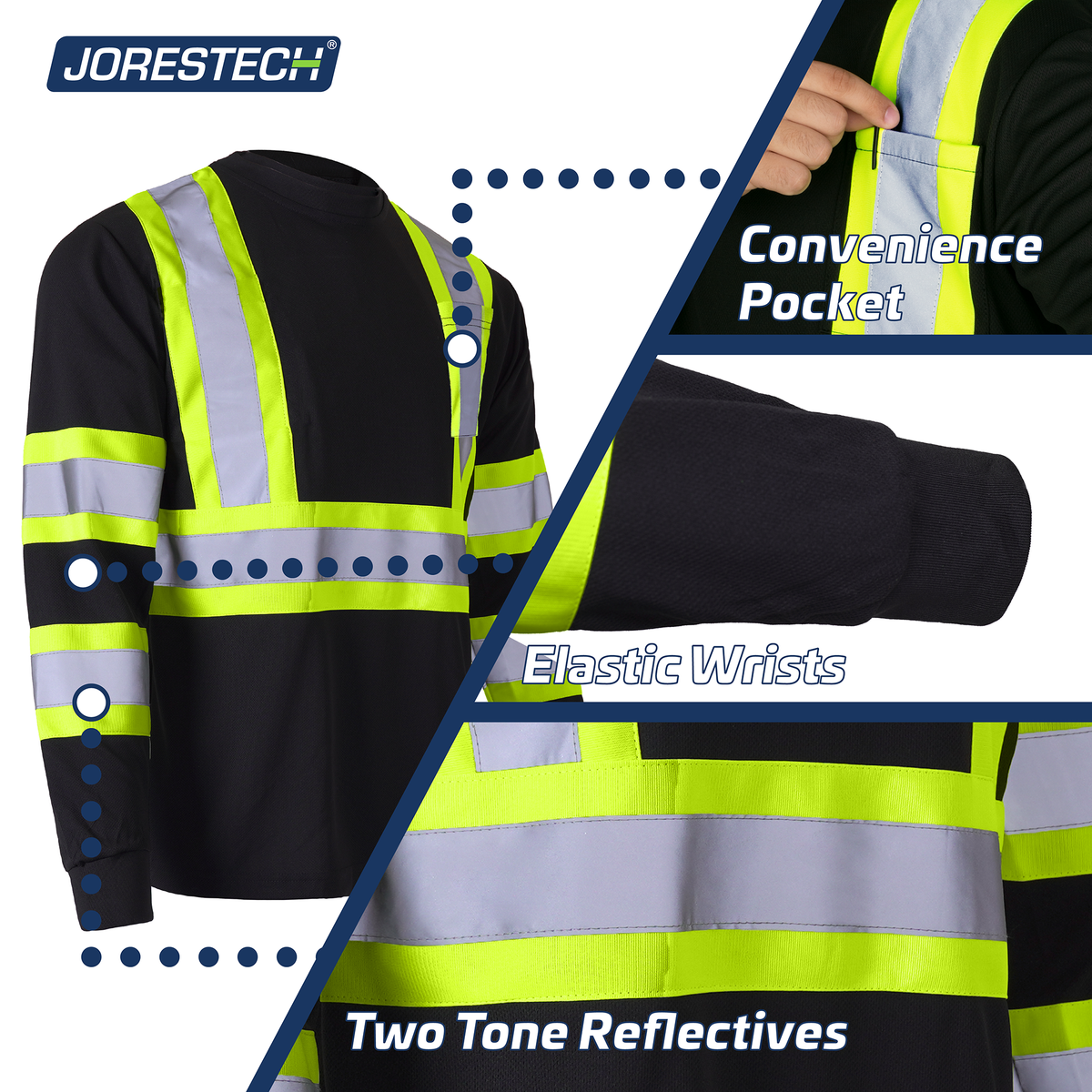 Jorestech Hi-Vis Reflective Two-Tone Long Sleeve Safety Shirt
