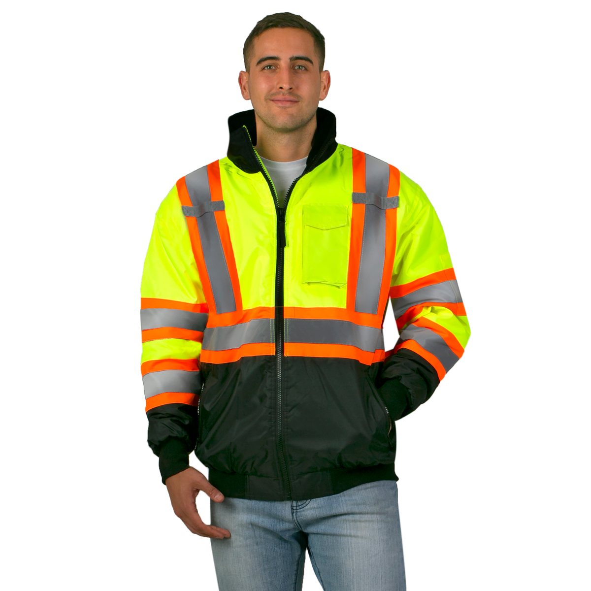 Jorestech Hi-Vis X-Back Two-Tone Safety Bomber Jacket with Reflective Stripes