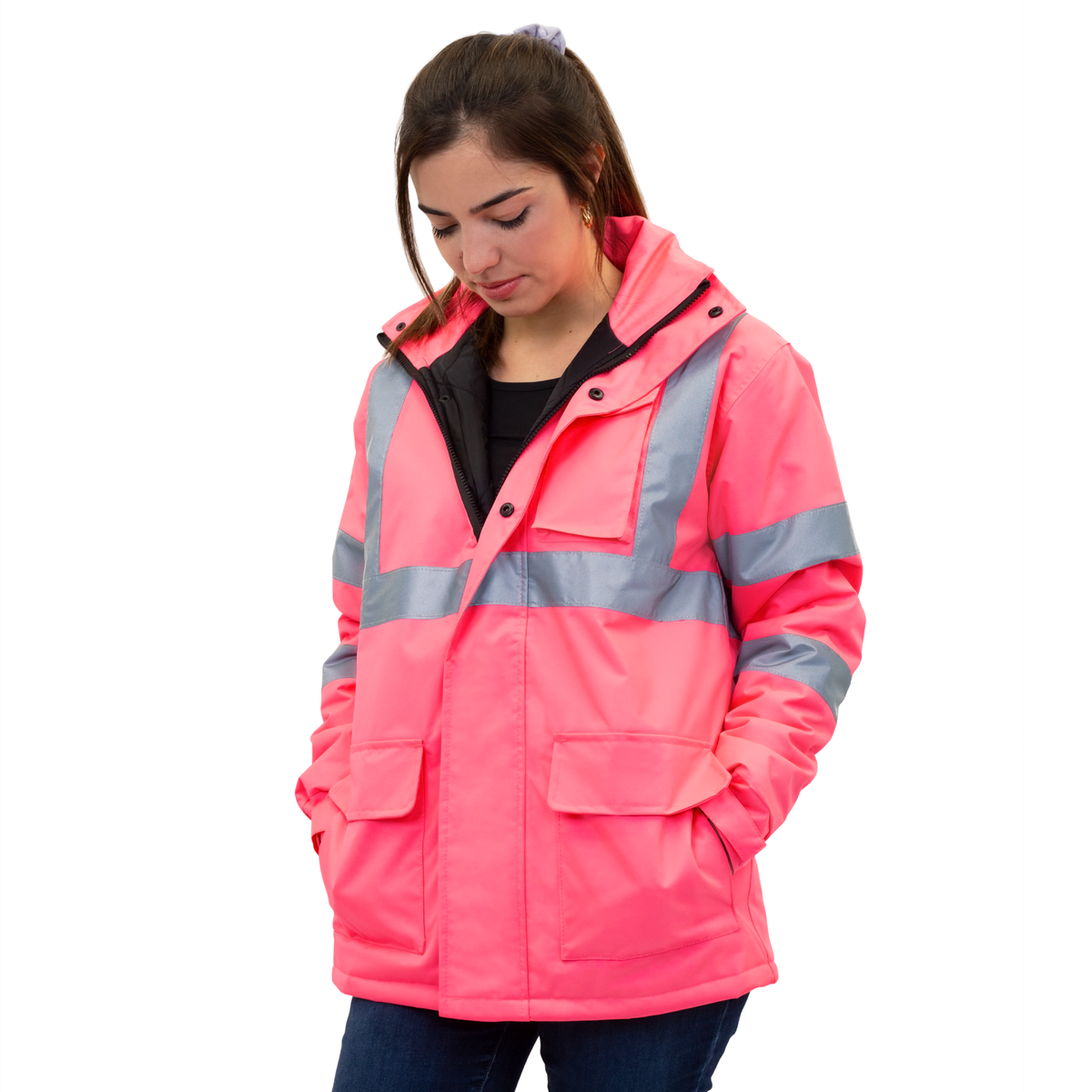 Jorestech Women's Hi-Vis Pink Safety Jacket with Reflective Stripes