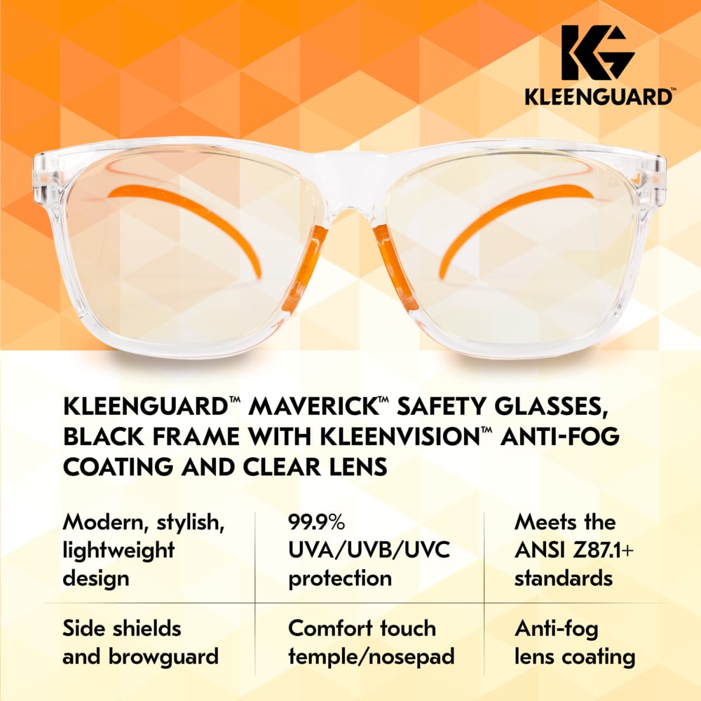 KleenGuard Maverick Safety Glasses with Clear Frame and Clear Anti-Fog Lens-49301-Safety Glasses USA-5