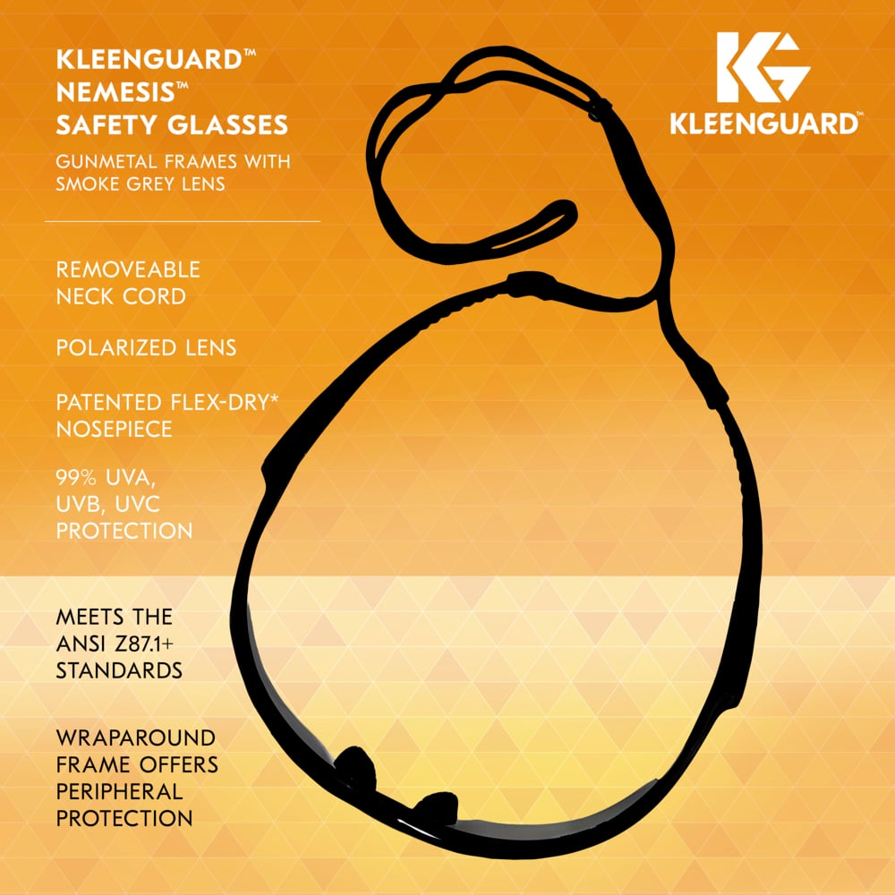 KleenGuard Nemesis Polarized Safety Glasses 28635 with Smoke Lenses Key Features List