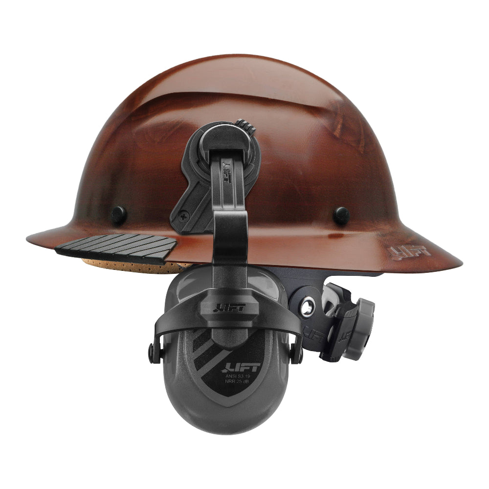 Lift Safety DAX Full-Brim Hard Hat with Earmuffs installed