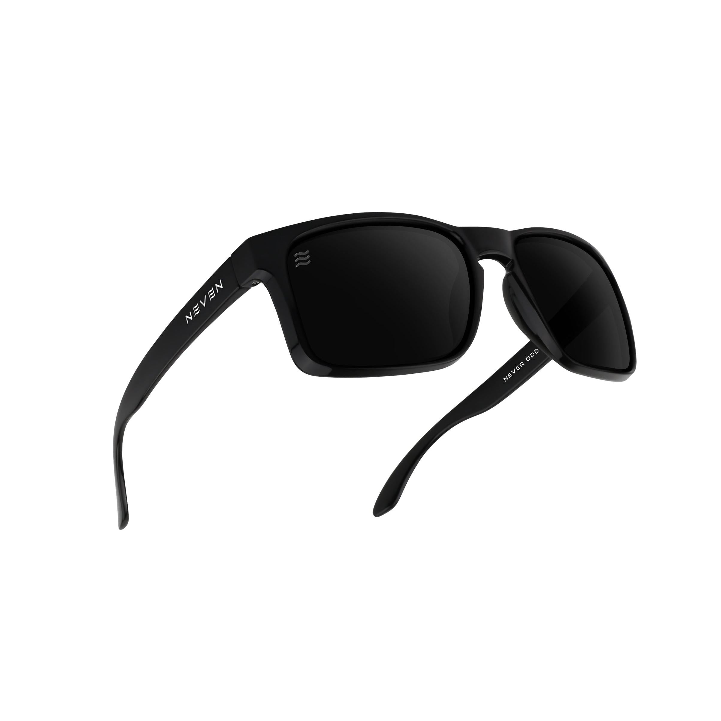 Neven Doom XL polarized sunglasses in matte black with dark lenses and white logo branding on the temples.
