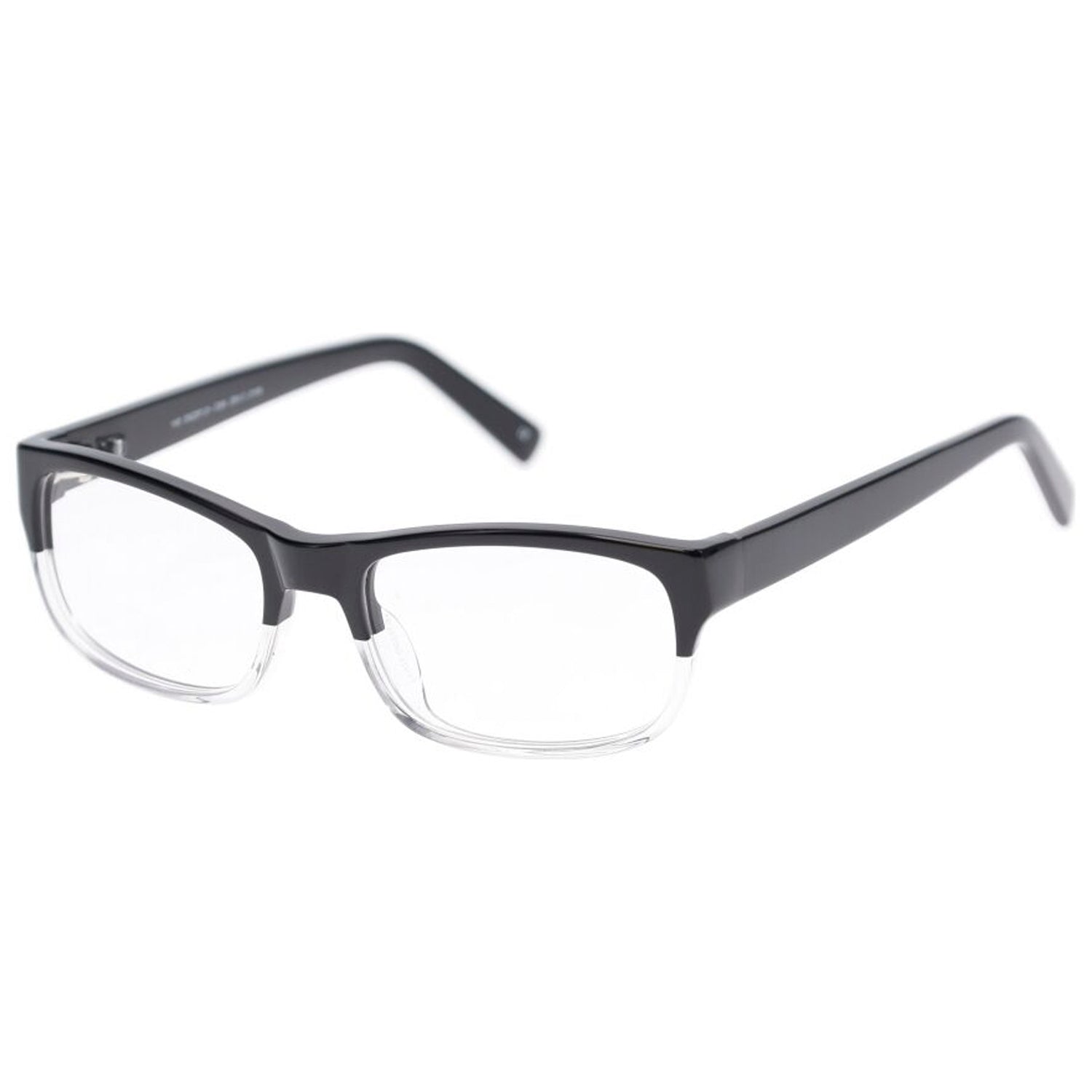 Black and clear rectangular full-rim prescription safety glasses with ANSI Z87.1 certification.