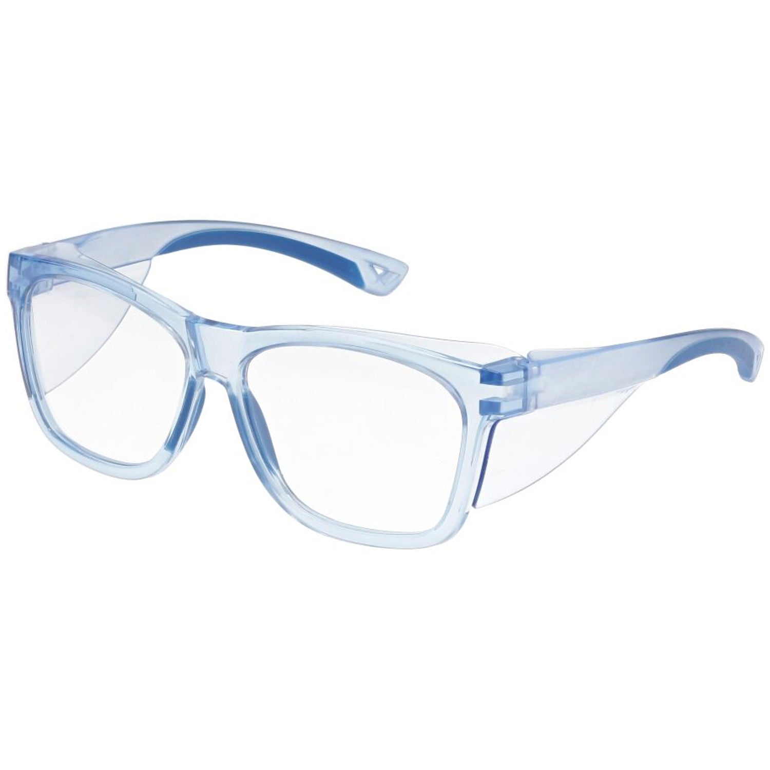 OnGuard OGH250 blue prescription safety glasses with clear lenses, integrated side shields, and ANSI Z87.1 compliance.
