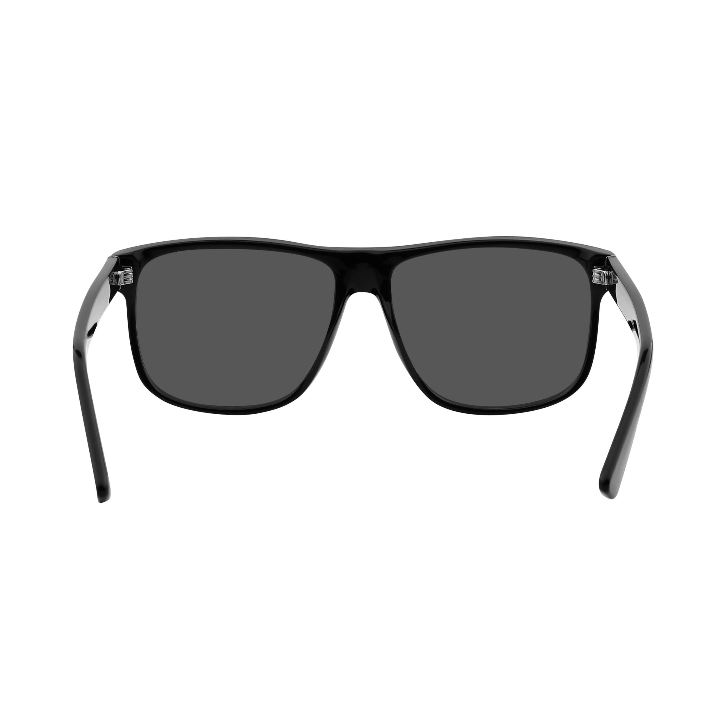 Neven Cinder polarized sunglasses featuring a classic black rectangular frame and dark grey lenses on a white background.