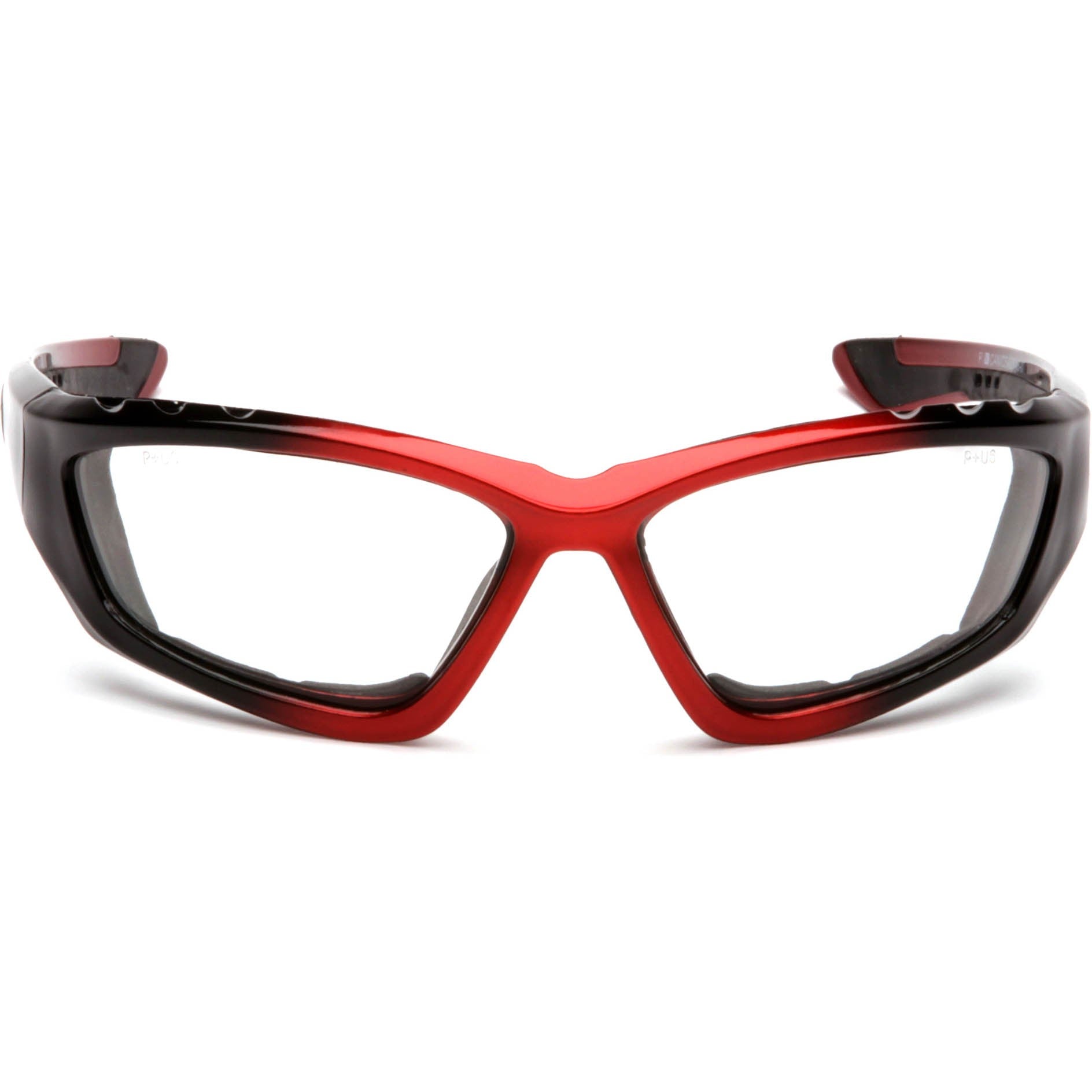 Pyramex SBR8710DTP Accurist Safety Glasses - Black/Red Foam Lined Frame - Clear Anti-Fog Lens Front View