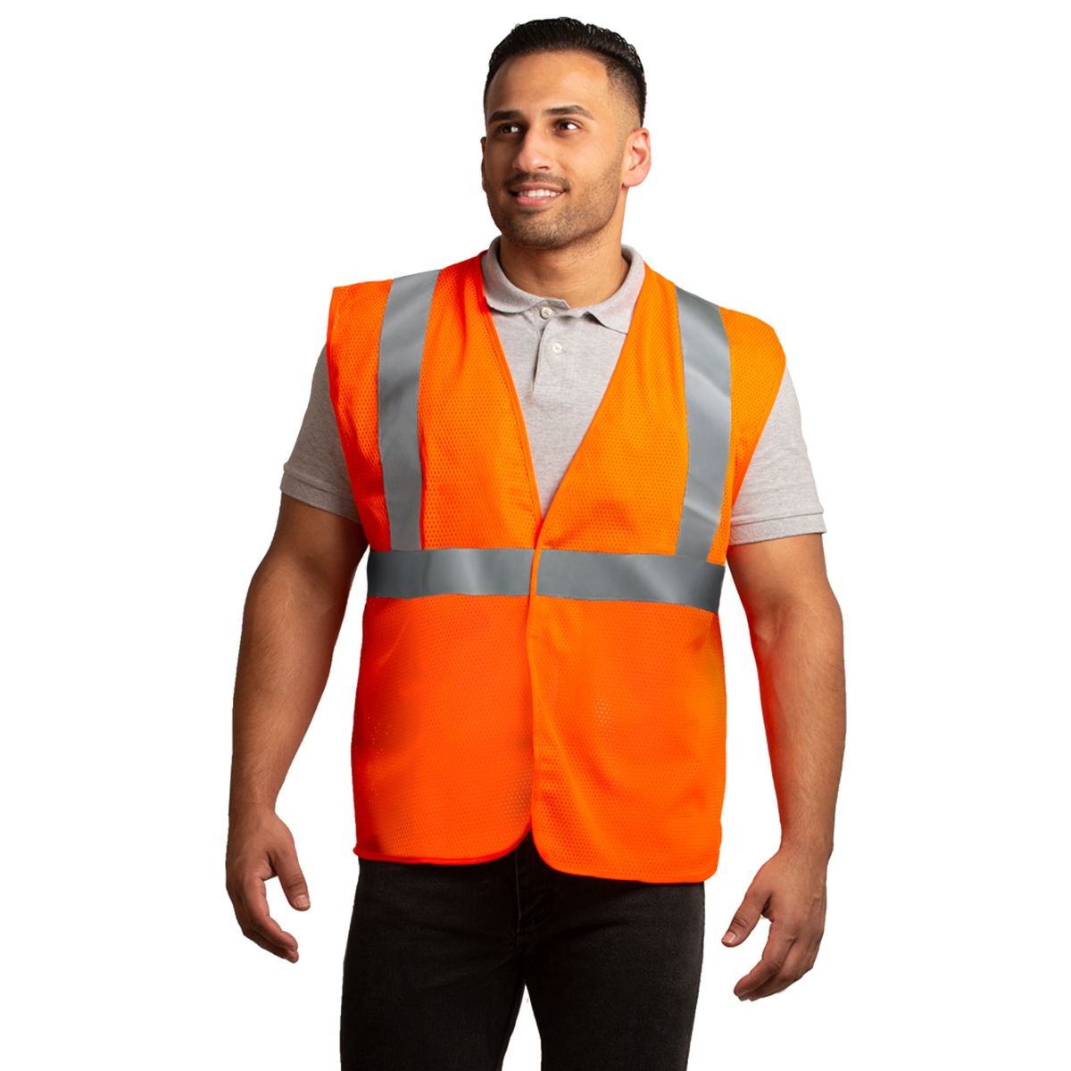 Jorestech Printed Hi-Vis Mesh Safety Vest with 2” Reflective Strips and Pocket - Orange