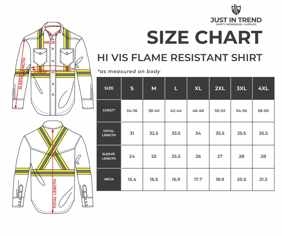 Just In Trend Flame Resistant High Visibility Shirt 100% Cotton