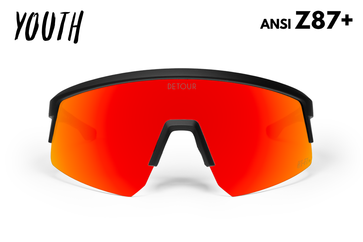 Detour Surge Youth Safety Sunglasses with Matte Black Frame and Red Sunset Lens-Safety Glasses USA