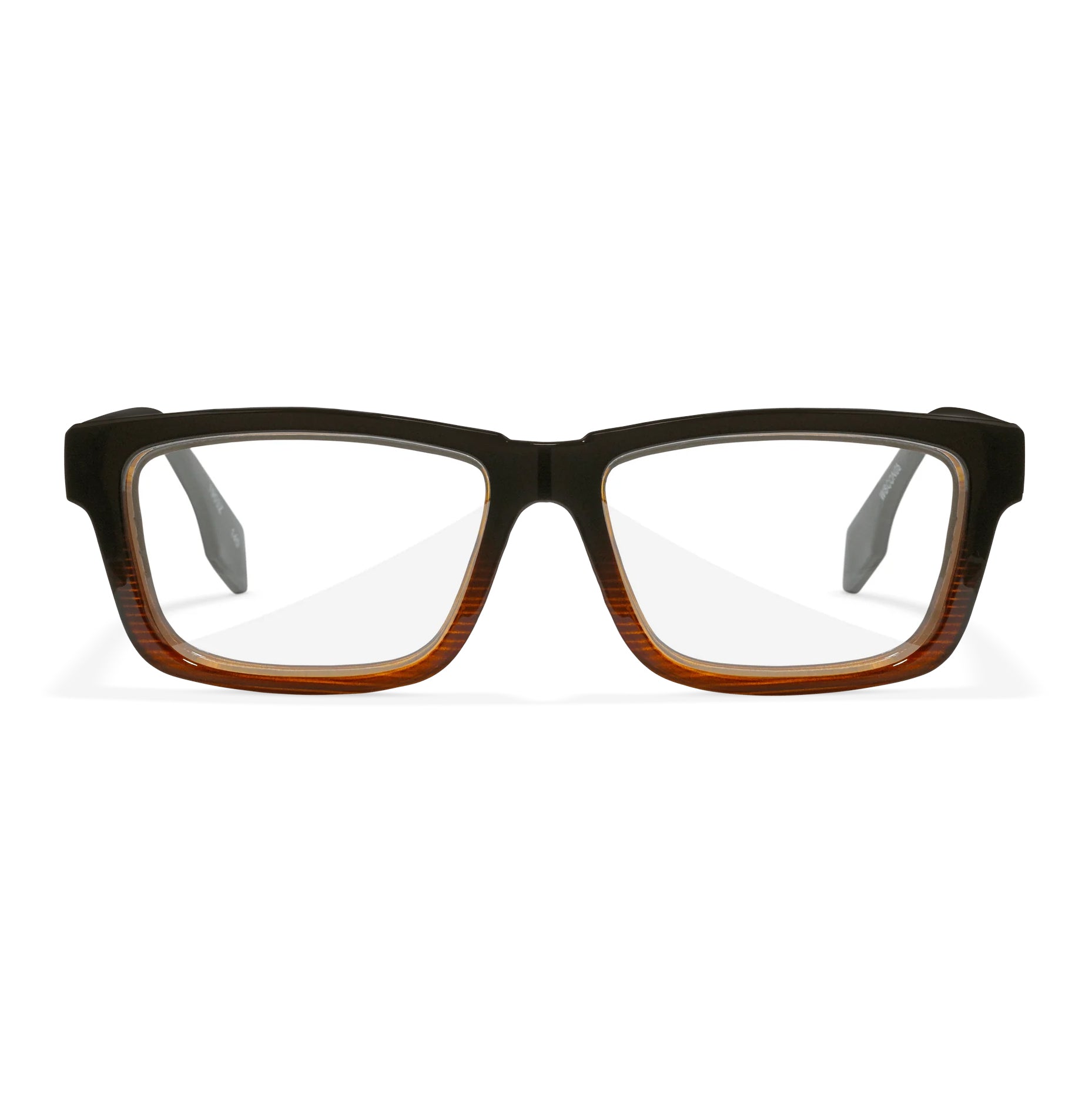 Wiley X Contour prescription safety glasses with dark brown and woodgrain frame.