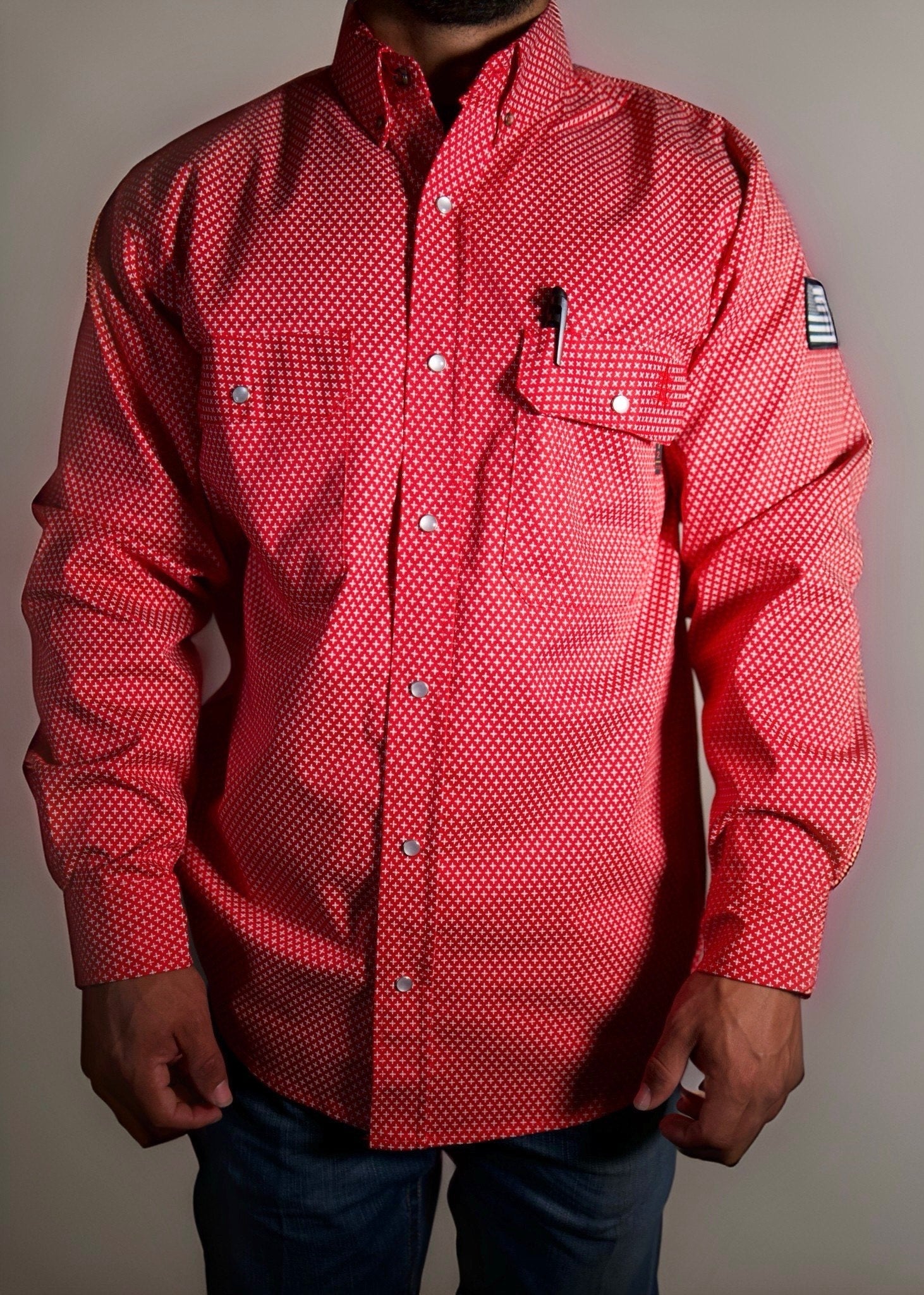 Static FR Flame-Resistant Work Shirt Pearl Snap - Alpha Red-Safety Glasses USA-2