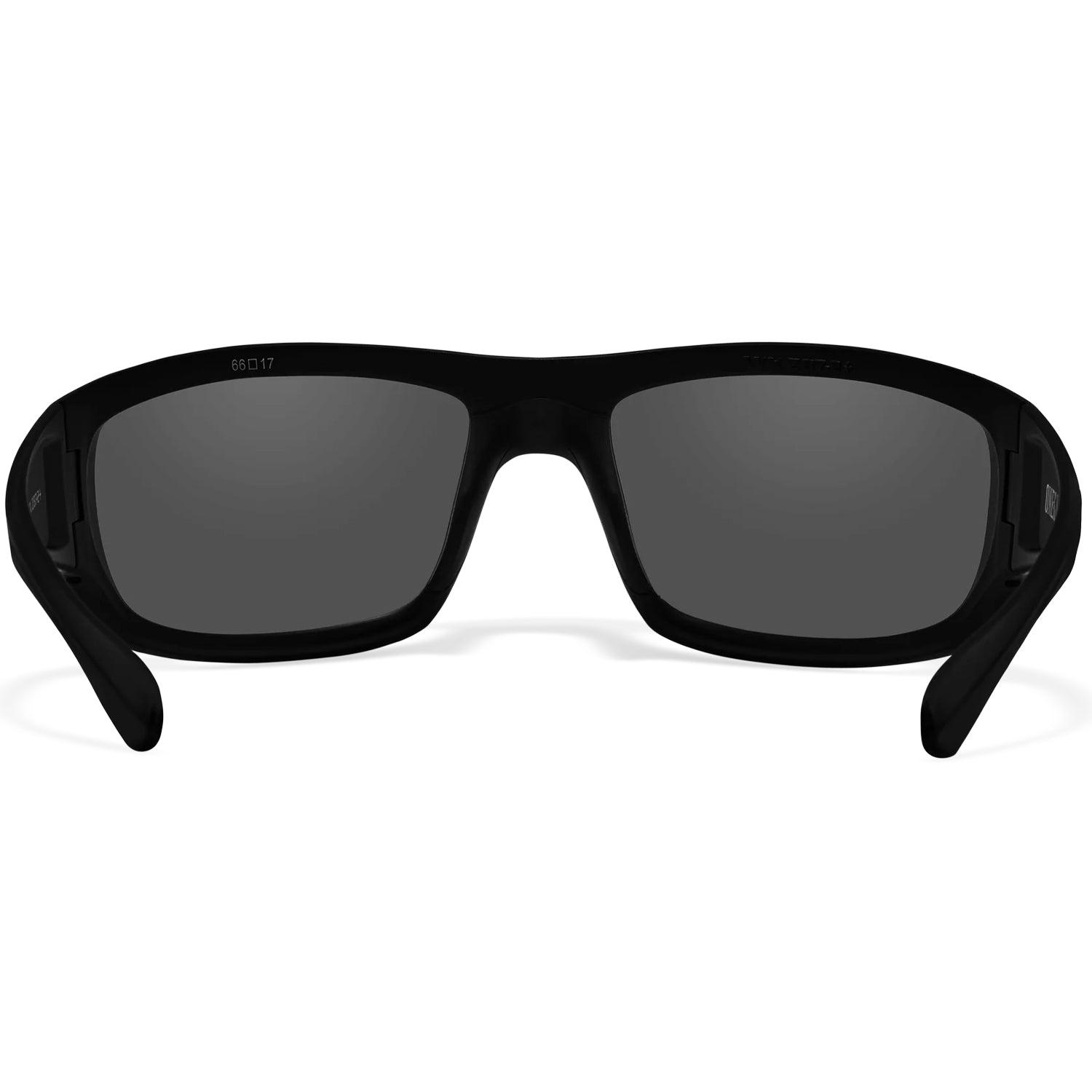 Wiley X Omega Worksight prescription safety glasses with matte black frame and dark gray lenses.