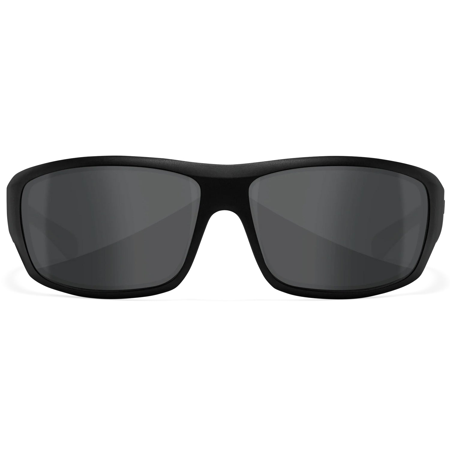 Wiley X Omega prescription safety glasses with matte black frame and dark gray lenses.