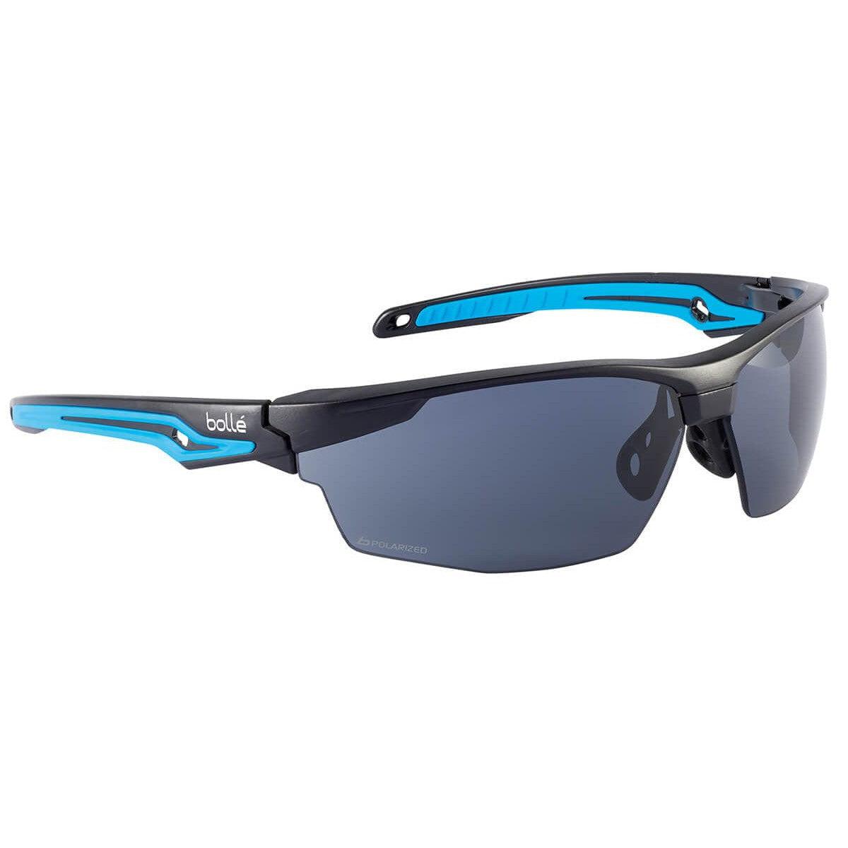 Bolle Tryon Safety Glasses with Black & Blue Frame and Polarized Smoke Lens TRYOPOL