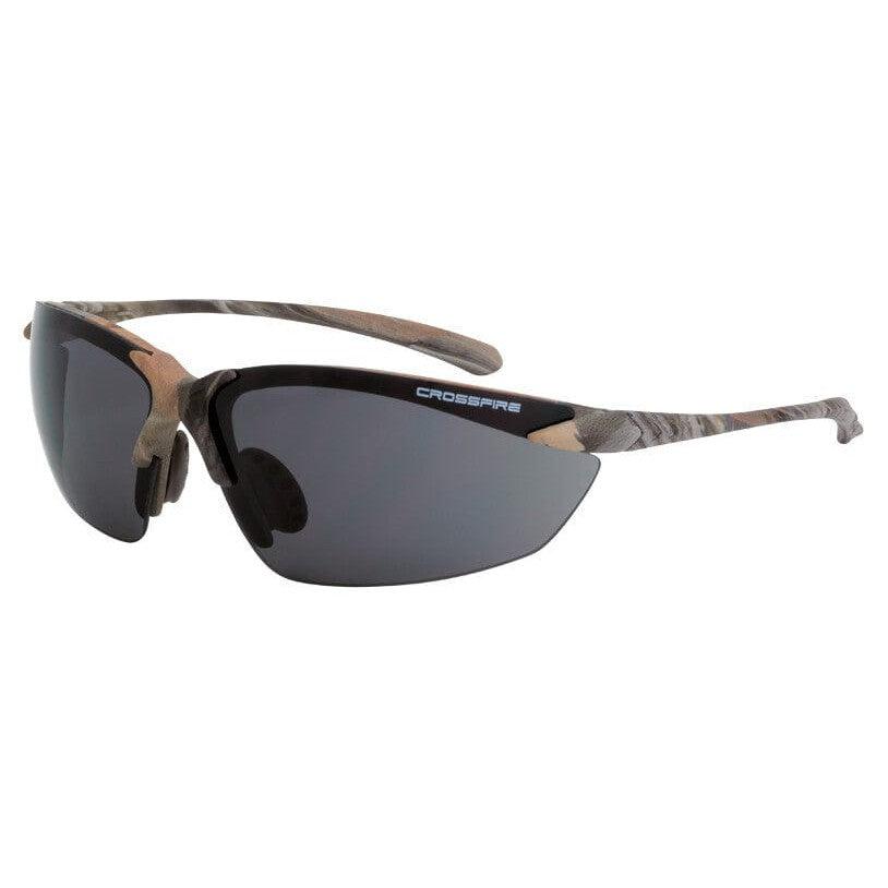 Crossfire Sniper Safety Glasses with Woodland Brown Camo and Smoke Lens