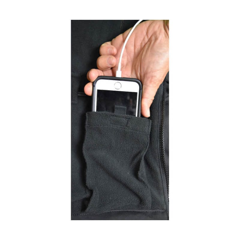 DEWALT DCHJ076ATB  Unisex Heated Heavy Duty Work Coat Without Battery - Pocket Closeup 2  - Shown in Black