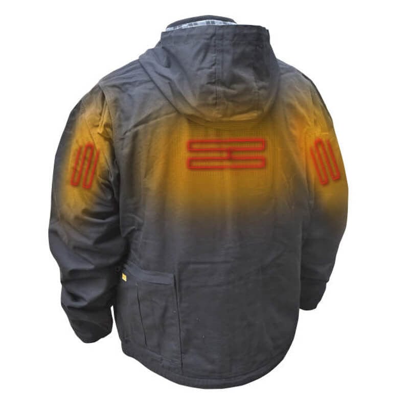 DEWALT DCHJ076ATB  Unisex Heated Heavy Duty Work Coat Without Battery - Back Heat Zones  - Shown in Black