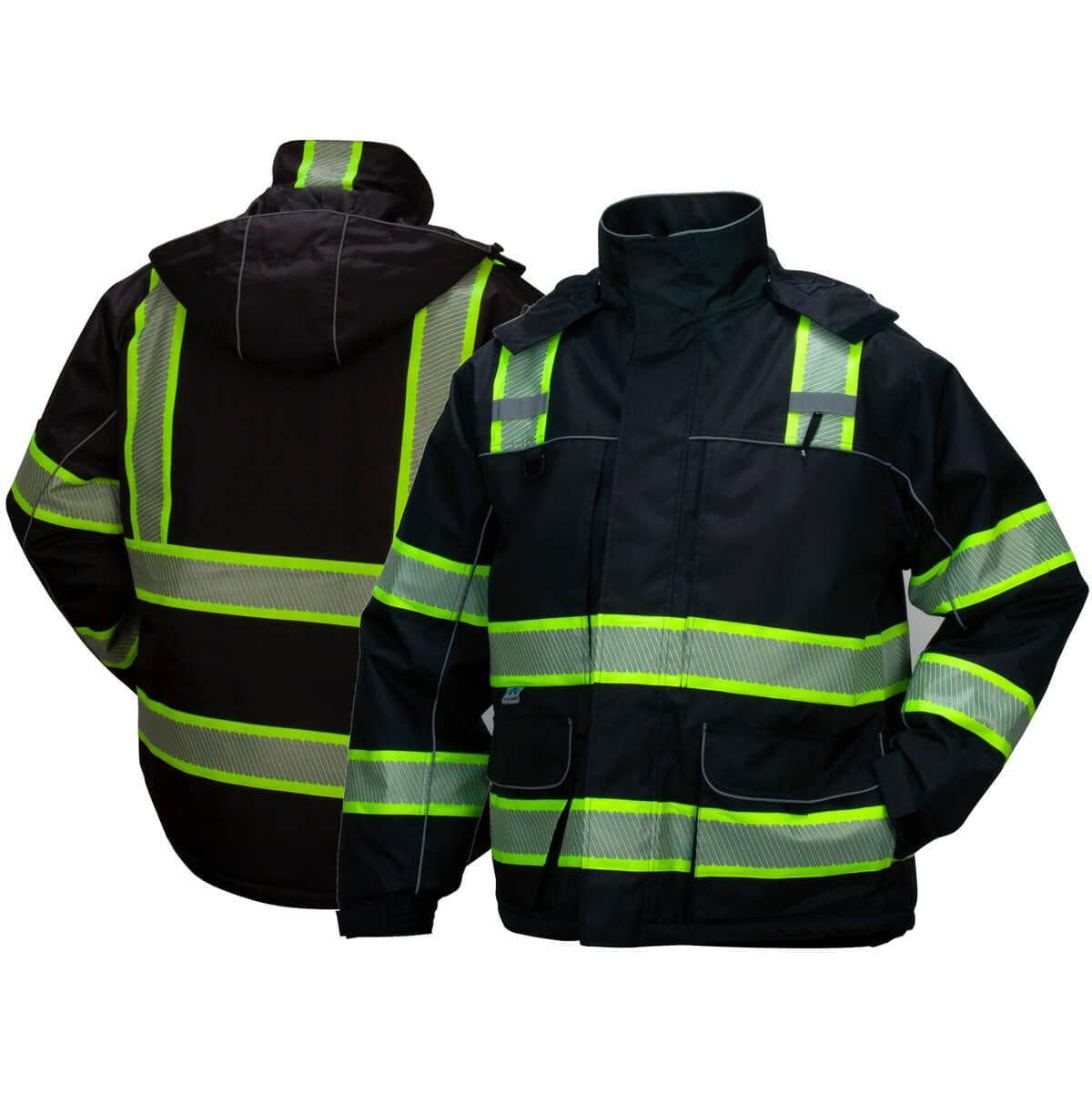 Pyramex RPB3511 Type 0 Class 1 Black Reflective Parka - Front & Back