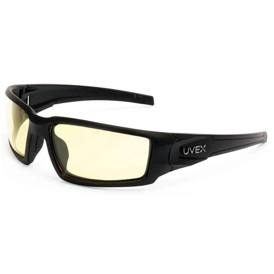 Uvex Hypershock Safety Glasses with Matte Black Frame and Amber Hydroshield Anti-Fog Lens