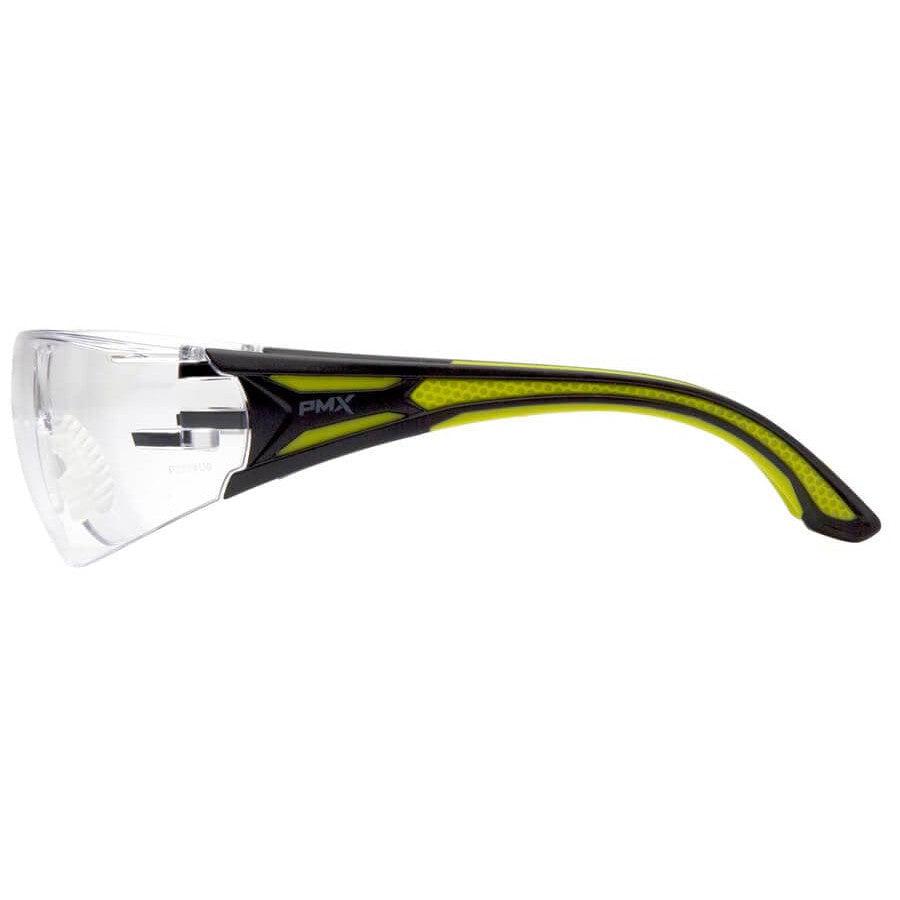 Pyramex Endeavor Plus Safety Glasses with Black/Green Temples and Clear Lens - Side