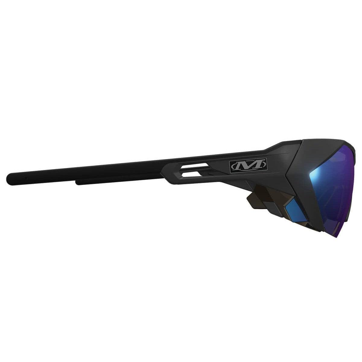 Mechanix Wear Type-E Safety Glasses with Black Frame and Blue Diamond Mirror Anti-Fog Lens VES-22AK-BU - Side View