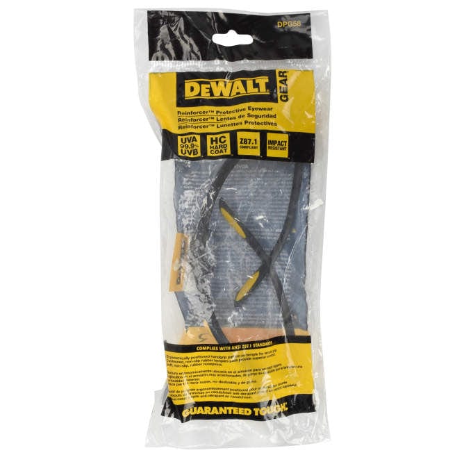DEWALT Reinforcer Safety Glasses with Clear Lens DPG58-1D Packaging