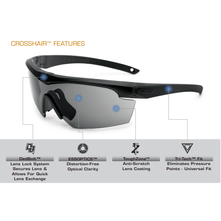 ESS Crosshair Eyeshield with Black Frame and Smoke Gray Lens-EE9014-08-Safety Glasses USA-2